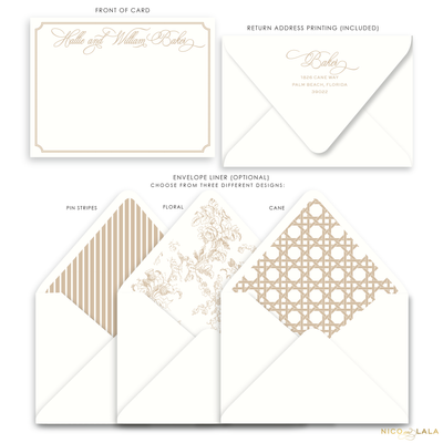 Charleston Flat Card Stationery with Name, Sand