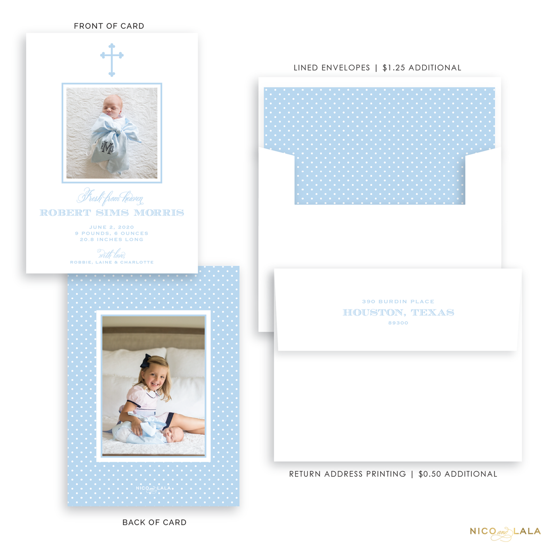 Cross Birth Announcement, Blue