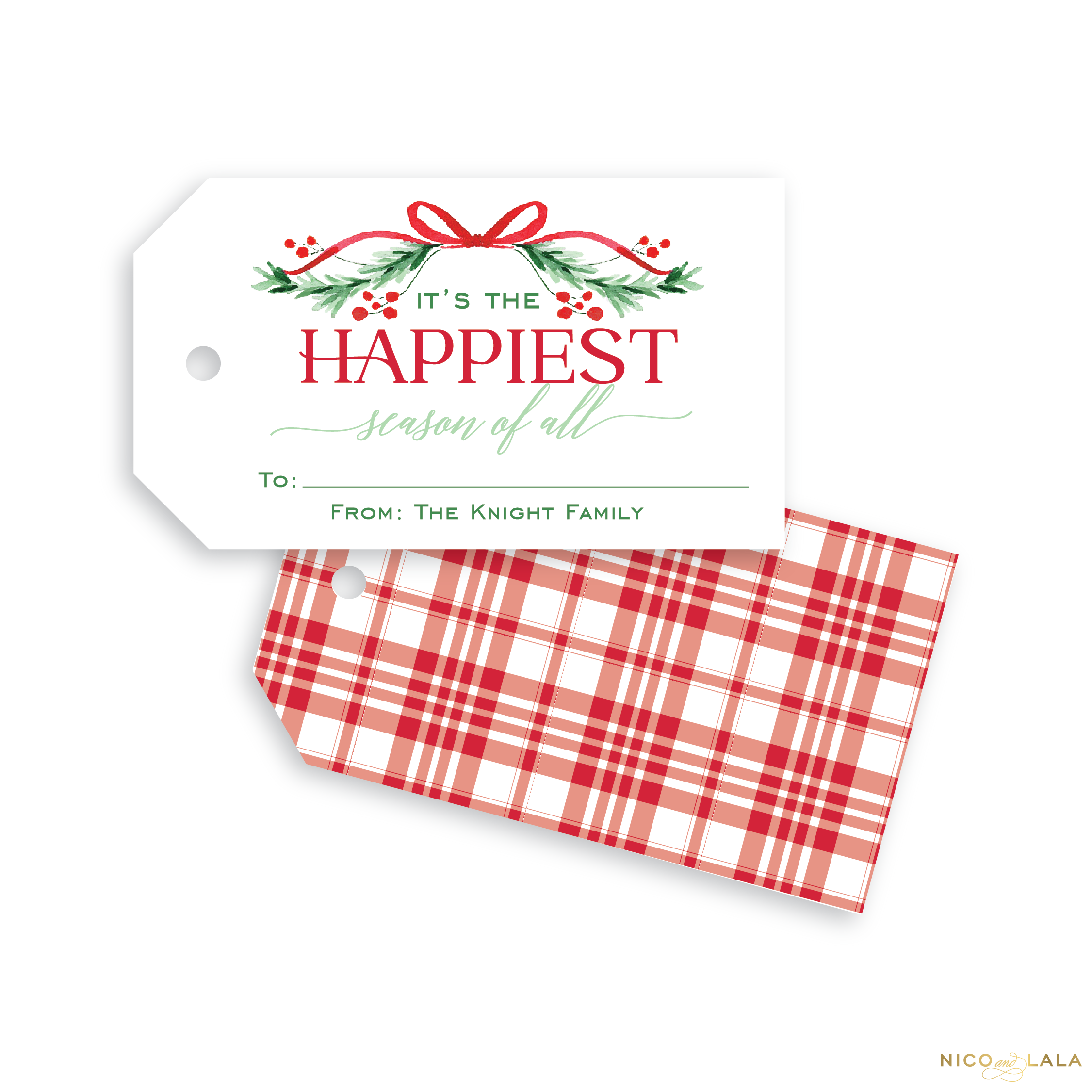 BUNDLE of 5 Holiday Gift Tags, Watercolor Red Gingham Plaid Gift Tag,  Scalloped Holiday Gift Tag Template, Instant Download Edit Corjl 490 -  Essem Creatives
