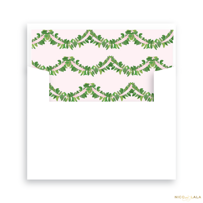 Garland Toile Christmas Card Birth Announcement Lined Envelopes