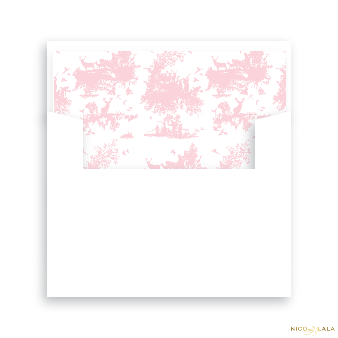 Hunting Toile Birth Announcement Lined Envelopes