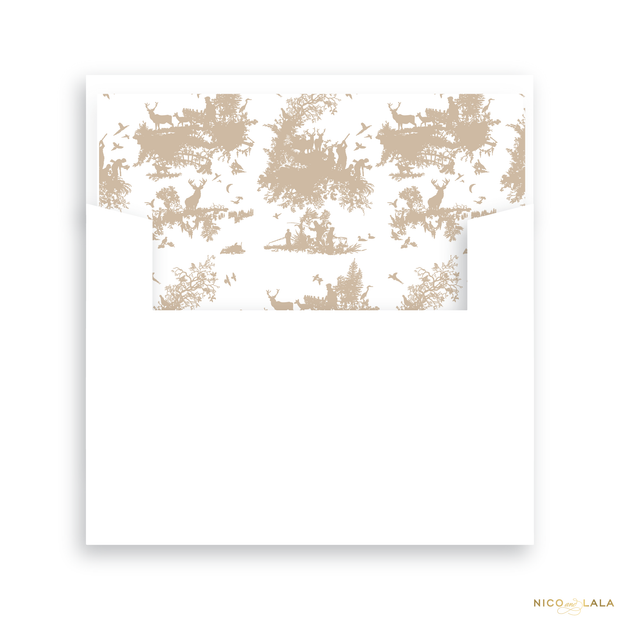 Hunting Toile Birth Announcement Lined Envelopes