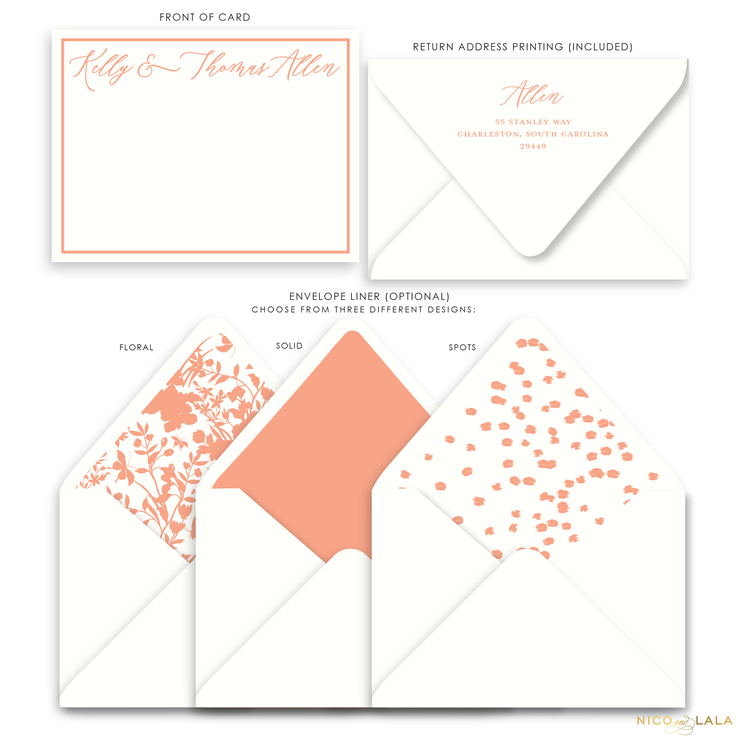 Magnolia Flat Card Stationery with Name, Coral