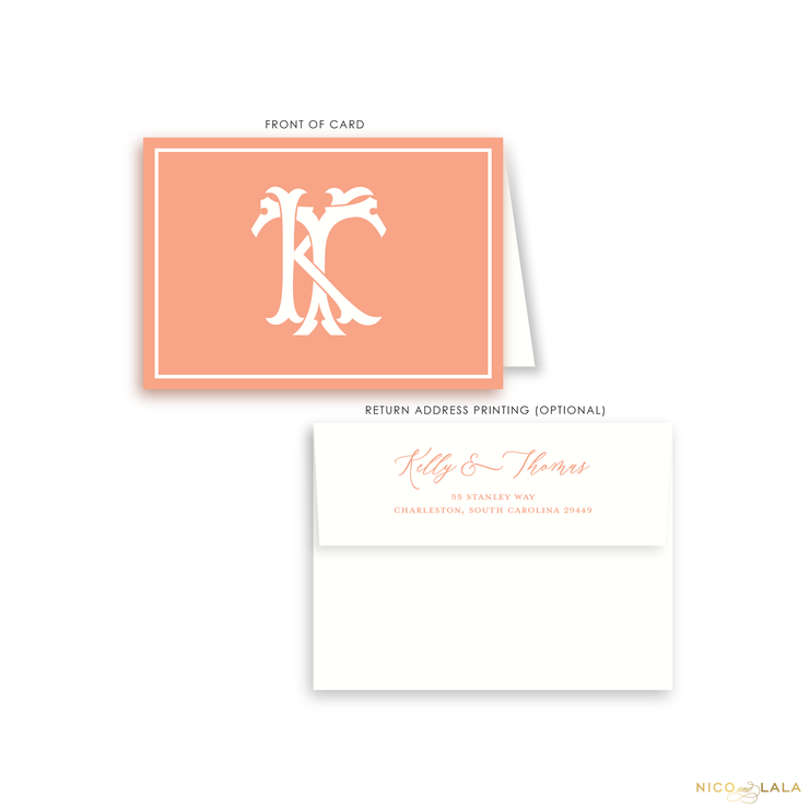 Magnolia Monogram Folded Card Stationery, Coral