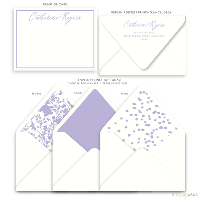 Magnolia Flat Card Stationery with Name, Lilac