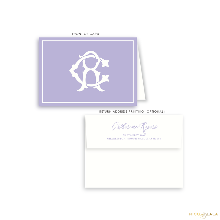Magnolia Monogram Folded Card Stationery, Lilac
