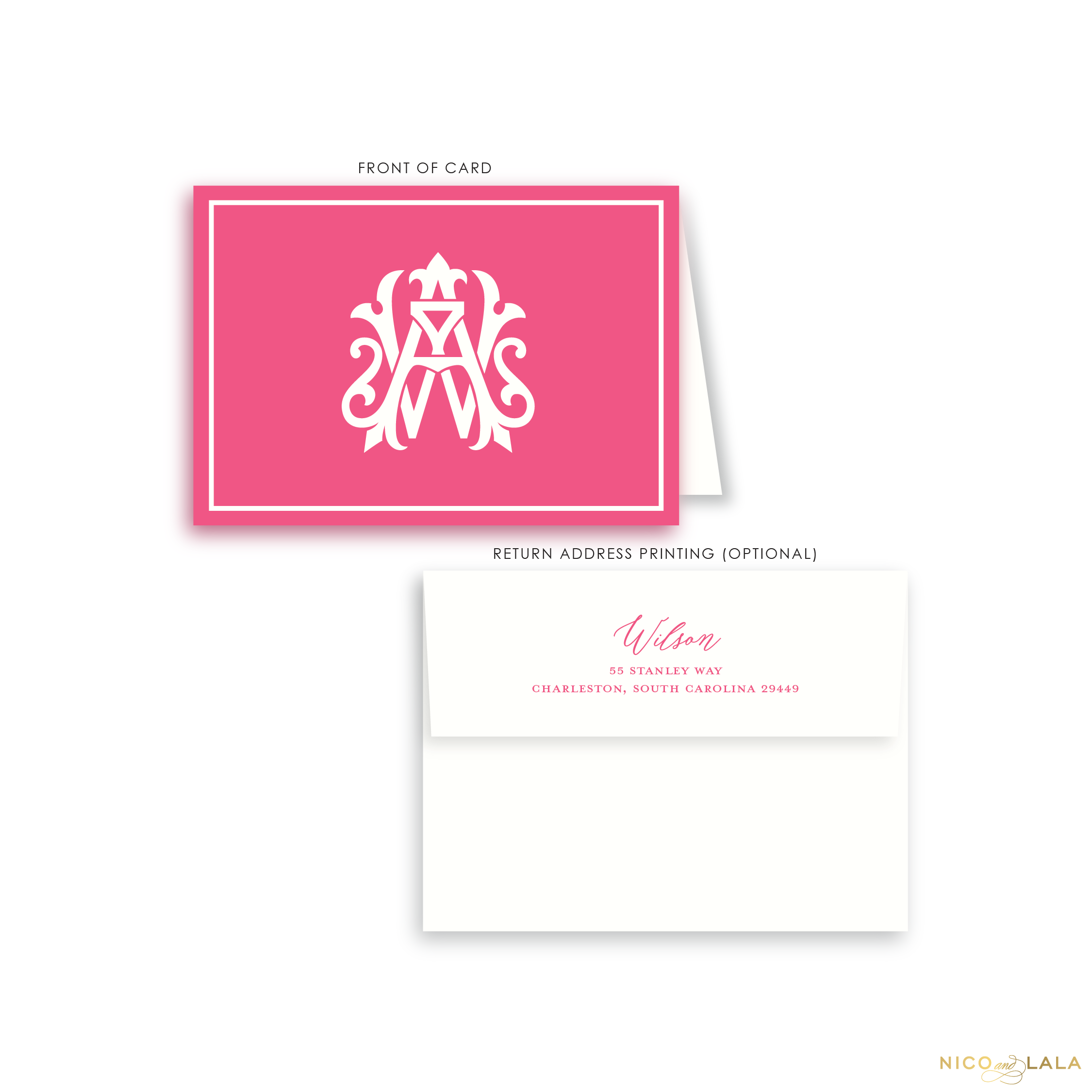 Magnolia Monogram Folded Card Stationery, Berry Pink