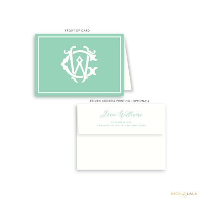 Magnolia Monogram Folded Card Stationery, Seafoam