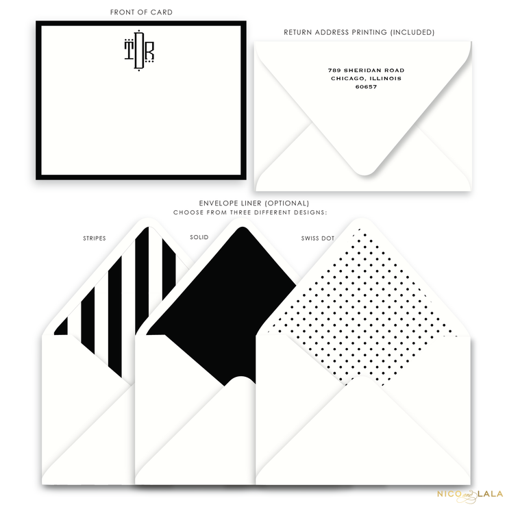 Oxford Flat Card Stationery with Monogram, Black