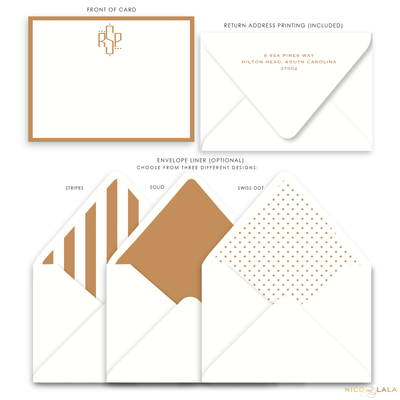 Oxford Flat Card Stationery with Monogram, Camel