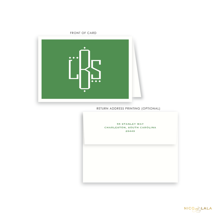 Oxford Monogram Folded Card Stationery, Grass Green