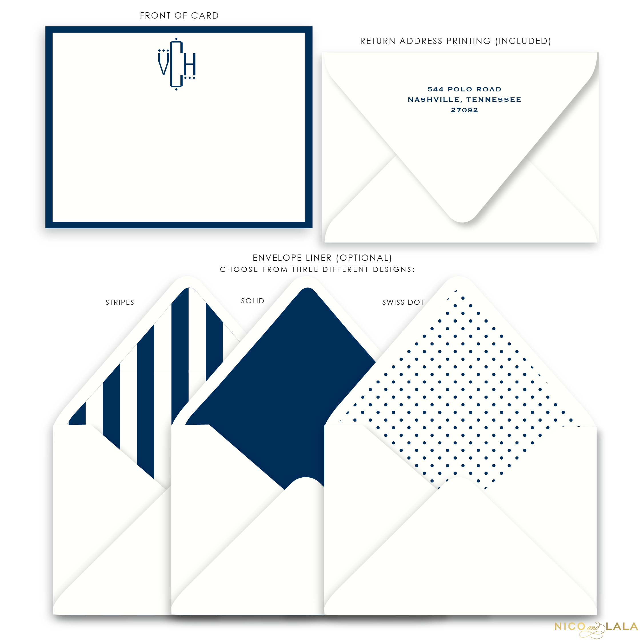 Oxford Flat Card Stationery with Monogram, Navy Blue