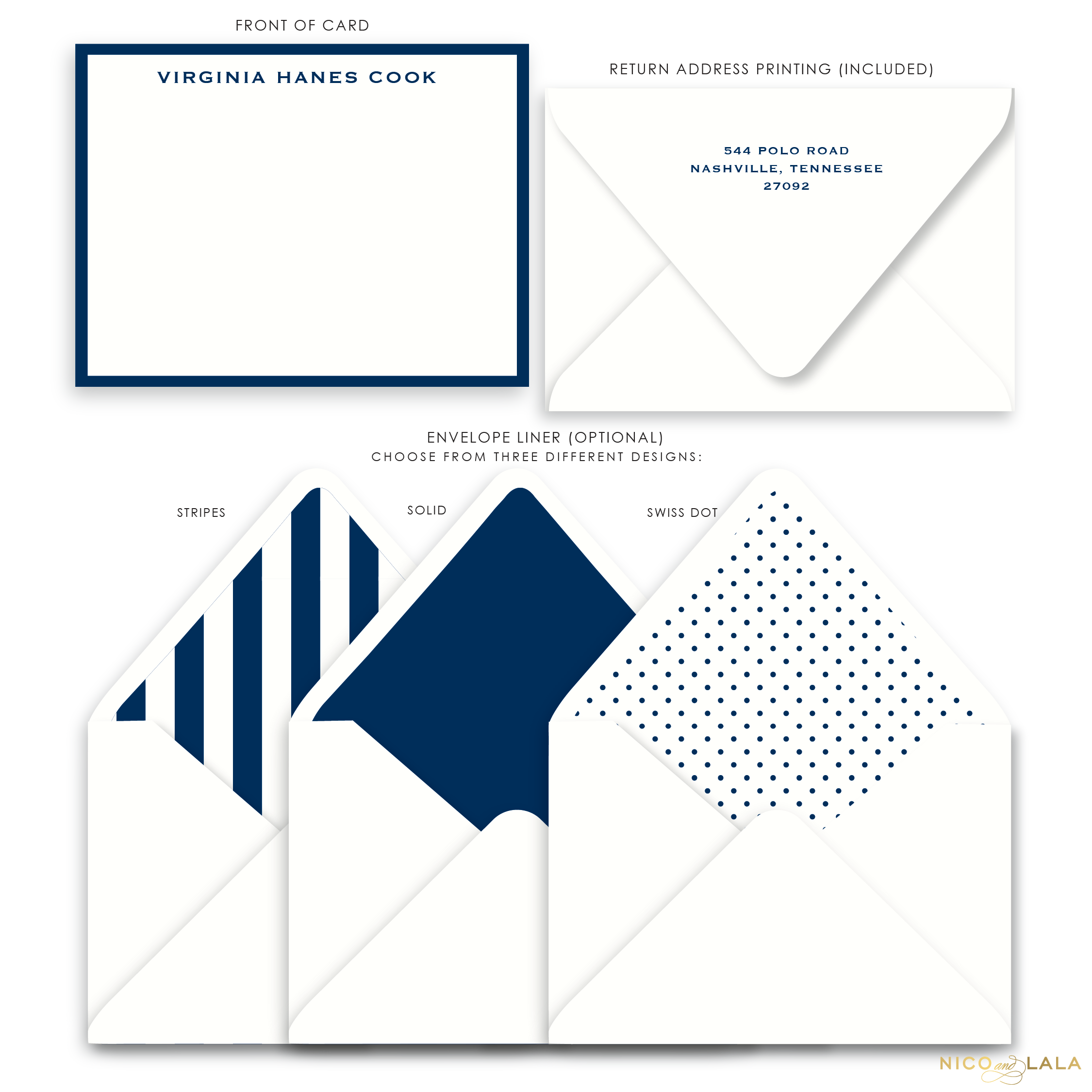 Oxford Flat Card Stationery with Name, Navy