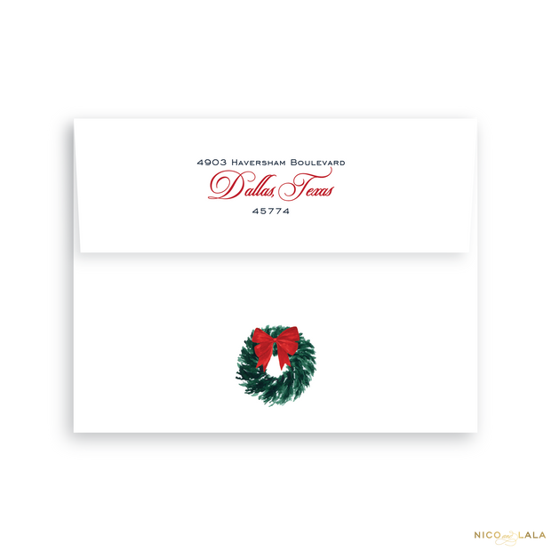 Plaid Bow Christmas Card Return Address Printing