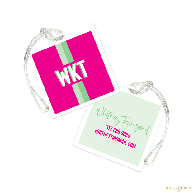 Prep Stripe Bag Tag, Hot Pink and Mint