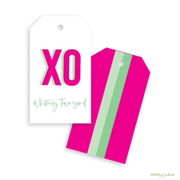 Prep Stripe Gift Tags, Hot Pink and Mint