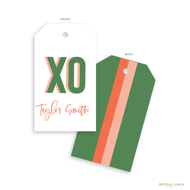 Prep Stripe Gift Tags, Olive and Coral
