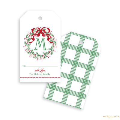 Red Bow and Wreath Christmas Gift Tags