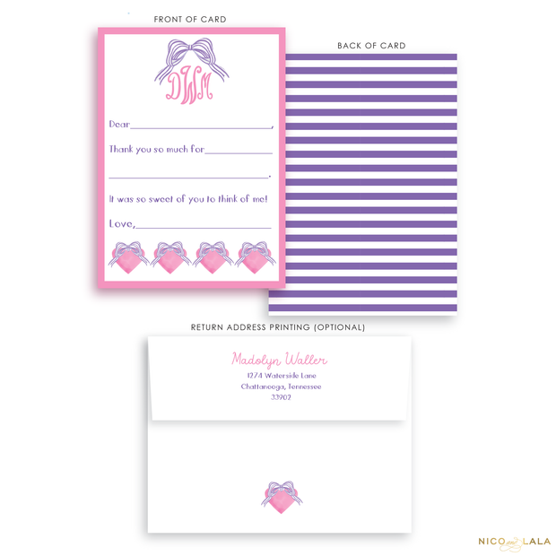 Striped Bow Fill in The Blank Stationery