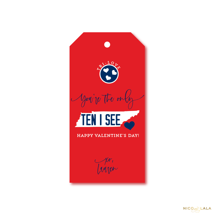 Tennessee Valentines Tags, Red
