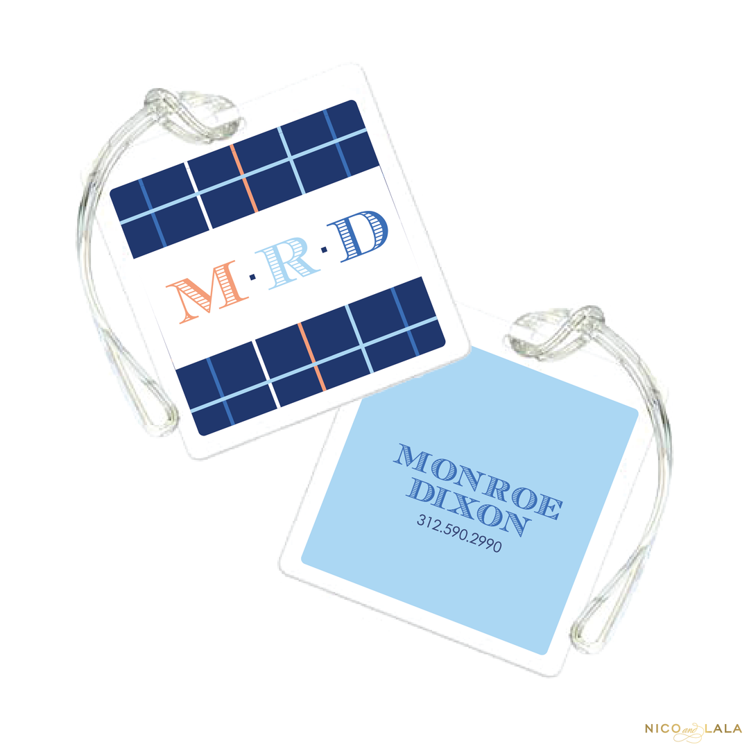 Blue Windowpane Bag Tag