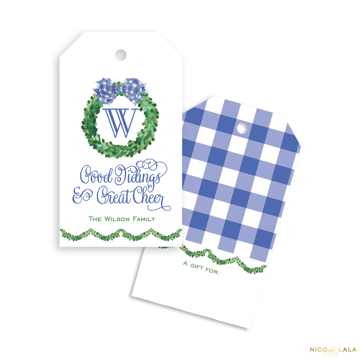 Wreath and Gingham Christmas Gift Tags