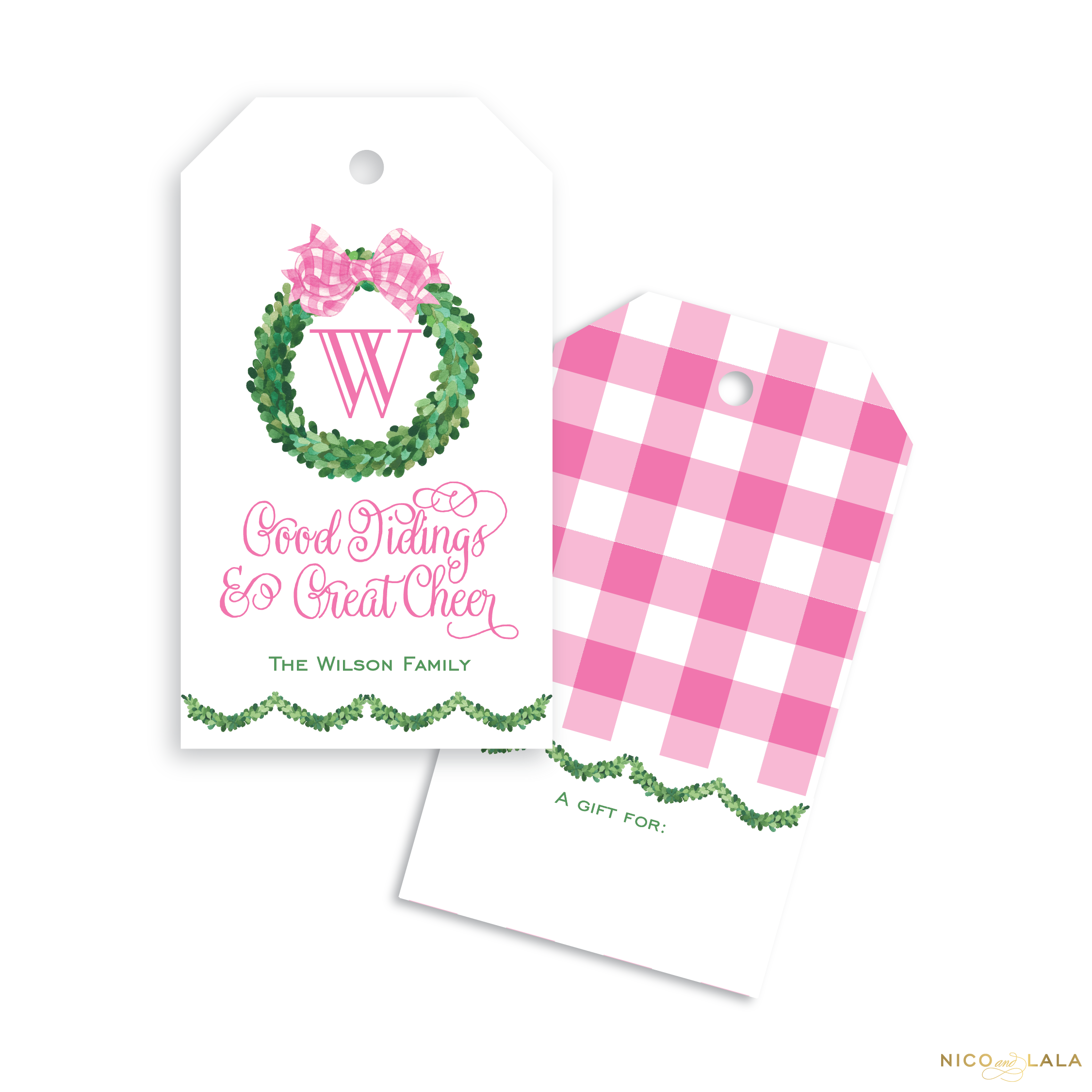 Wreath and Gingham Christmas Gift Tags